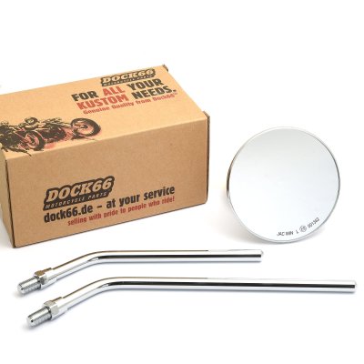 Custom Mirror round 4"/10cm chrome E-mark for Japanese & European Motorcycles with short & long arm