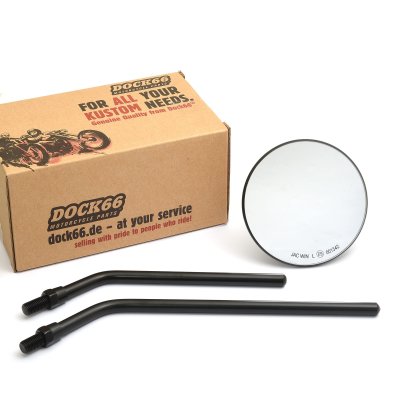 Custom Mirror round 4"/10cm black E-mark for Japanese & European Motorcycles with short & long arm