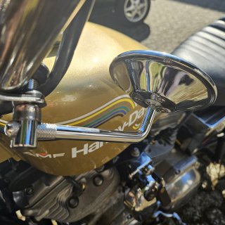 Custom Spiegel rund 4" chrom,  kurzer Arm mit Lenkerklemme