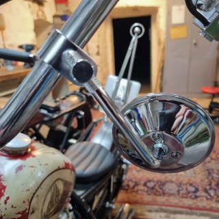 Custom Mirror round 4" chrome, E-mark, short Stem...