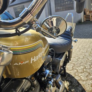 Custom Spiegel rund 4" chrom,  kurzer Arm mit Lenkerklemme