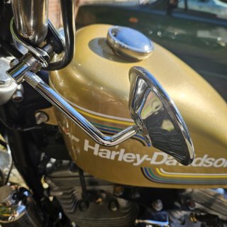 Custom Spiegel rund 4" chrom,  kurzer Arm mit Lenkerklemme